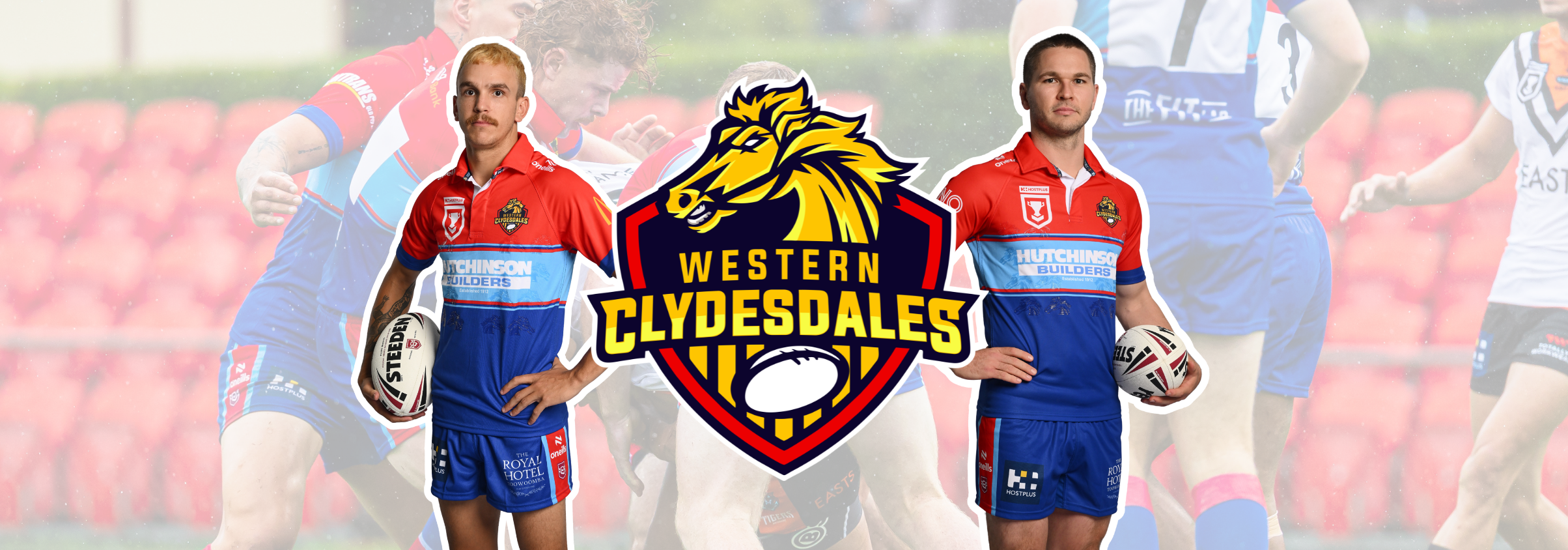 Two individuals in sports uniforms with a prominent 'Western Clydesdales' logo.